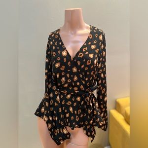 Leopard Print Wrap Tie Blouse Top by the good jane